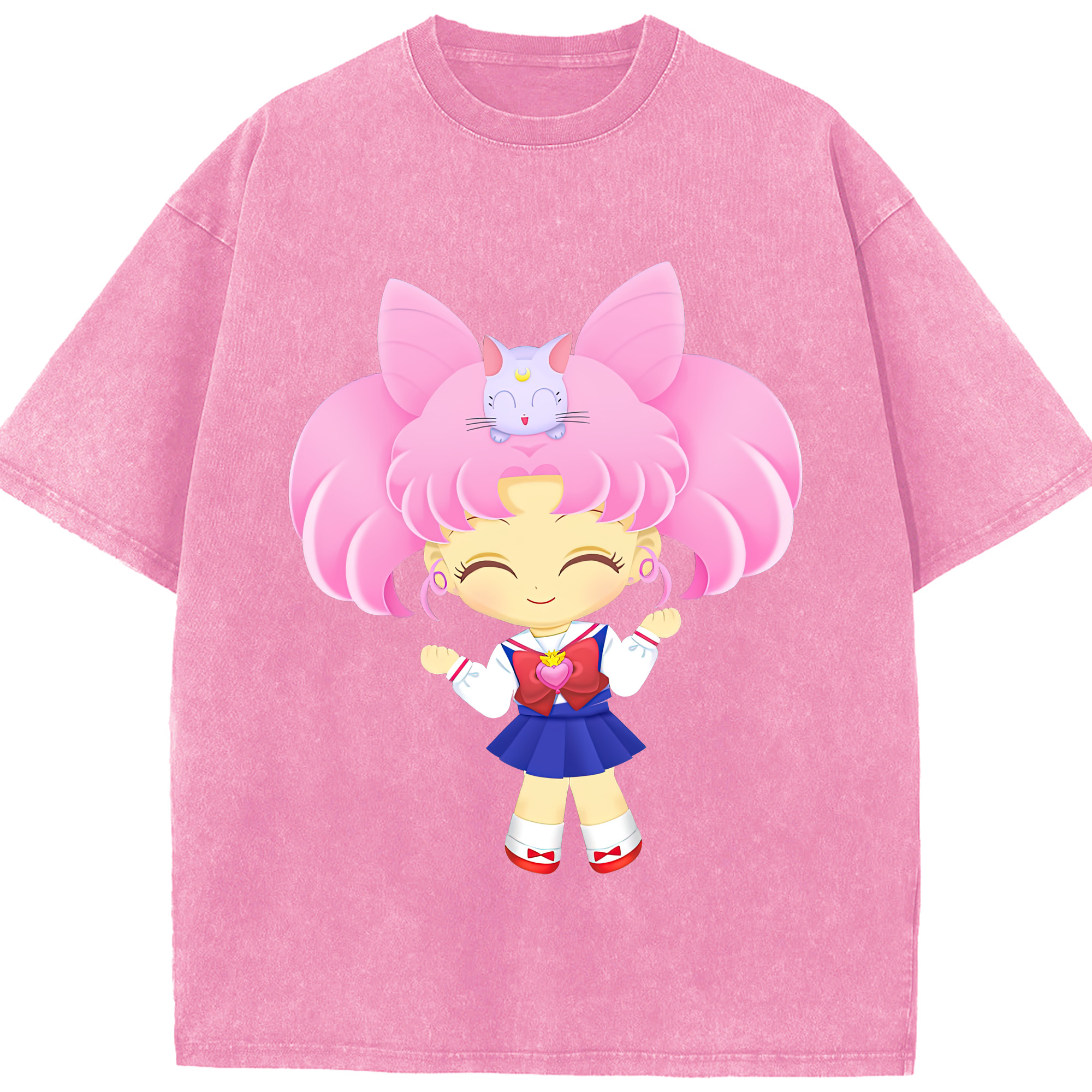 （画像用） 美少女戦士セーラームーン ちびうさ Sailor Moon Chibiusa Tsukino Usagi Small Lady Serenity 綿100% ヴィンテージ風 半袖Tシャツ（フロントプリント）